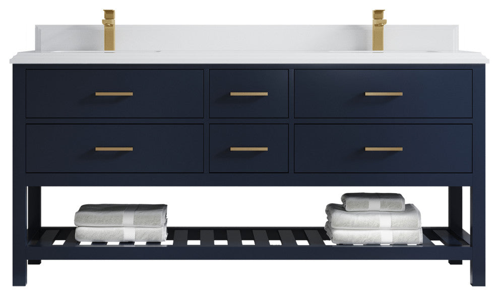 Parker 72 Double Sink Bath Vanity in Navy Blue  1.5" White Quartz
