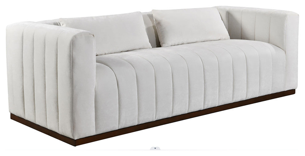 Upton Sofa With 2 Toss Pillows Upholstered in Ivory Multi-Weave Fabric