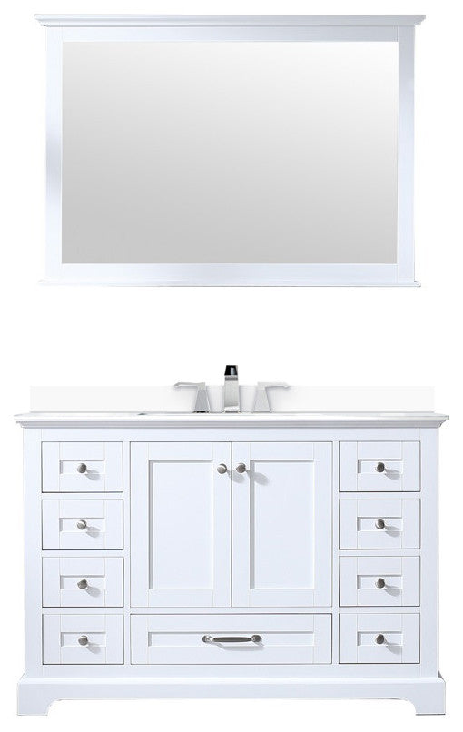 Dukes 48" White Single Square Sink Vanity with Quartz Top, With Mirror and Fauce