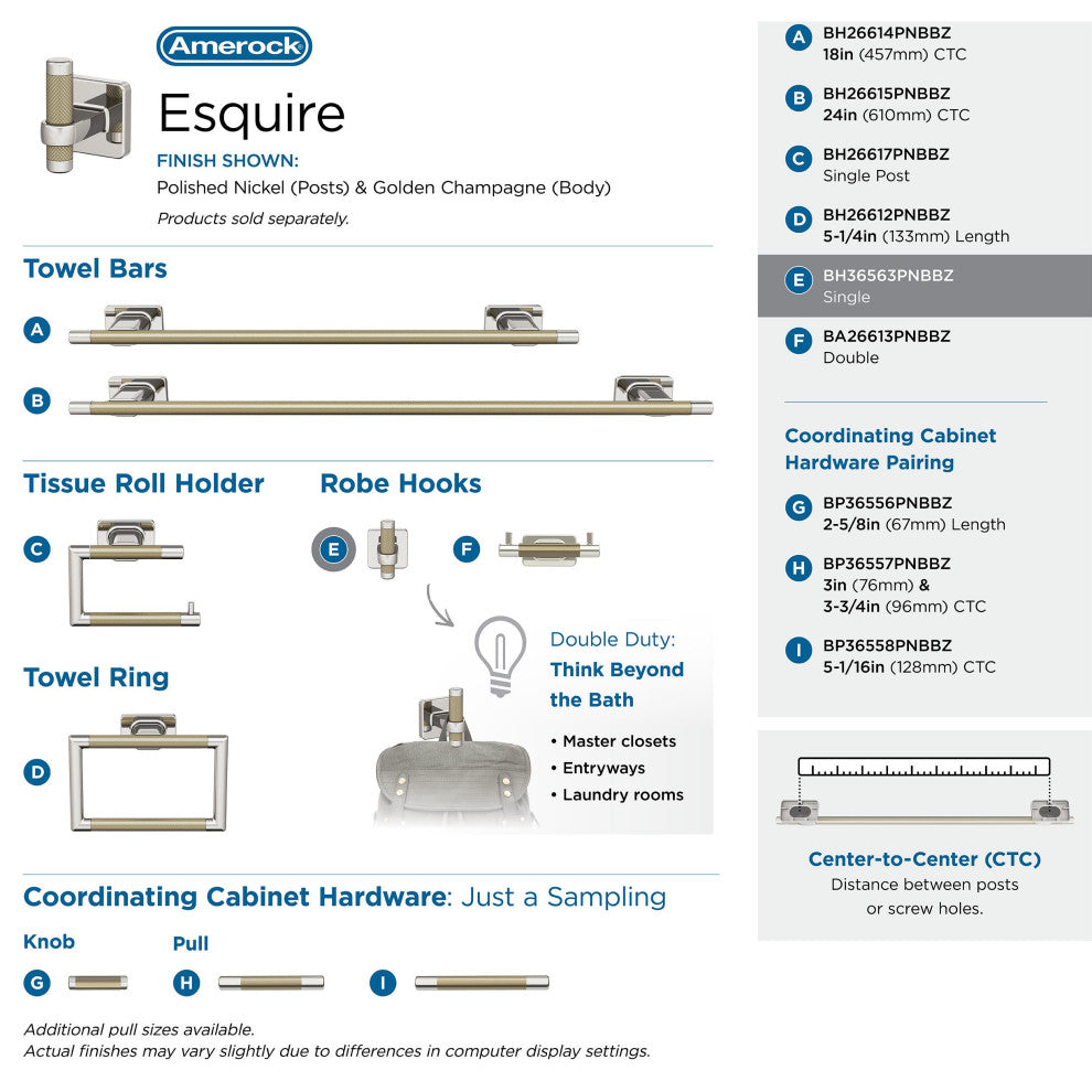 Esquire Contemporary Single Robe Hook, Polished Nickel/Golden Champagne