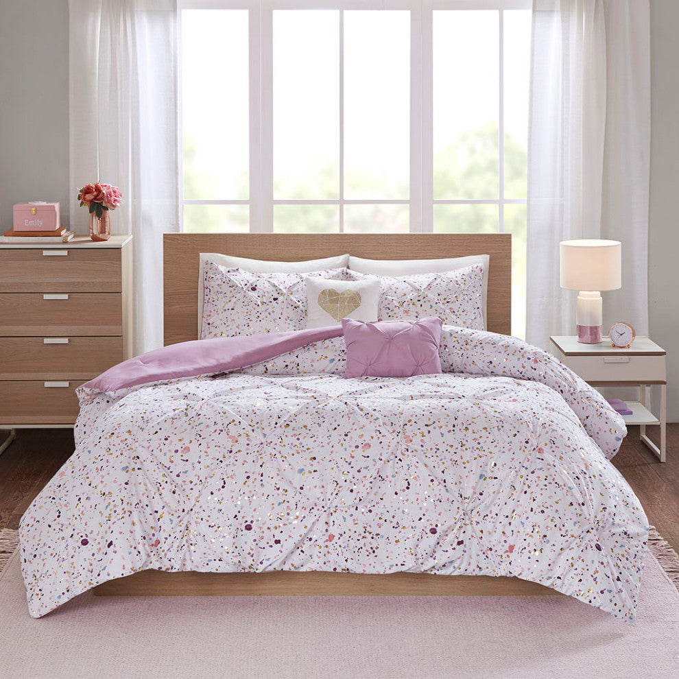 Intelligent Design Abby Splash Purple Metallic Comforter Set With Two Pillows