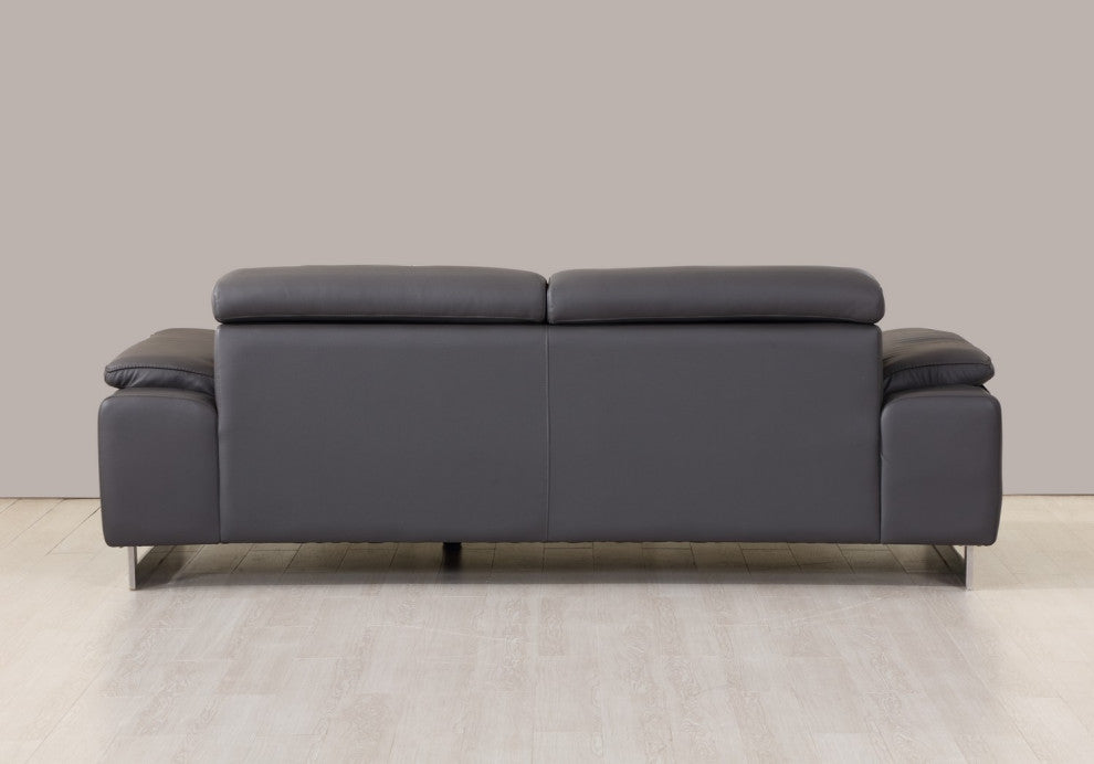 Turin Contemporary Genuine Italian Leather Sofa Dark Gray