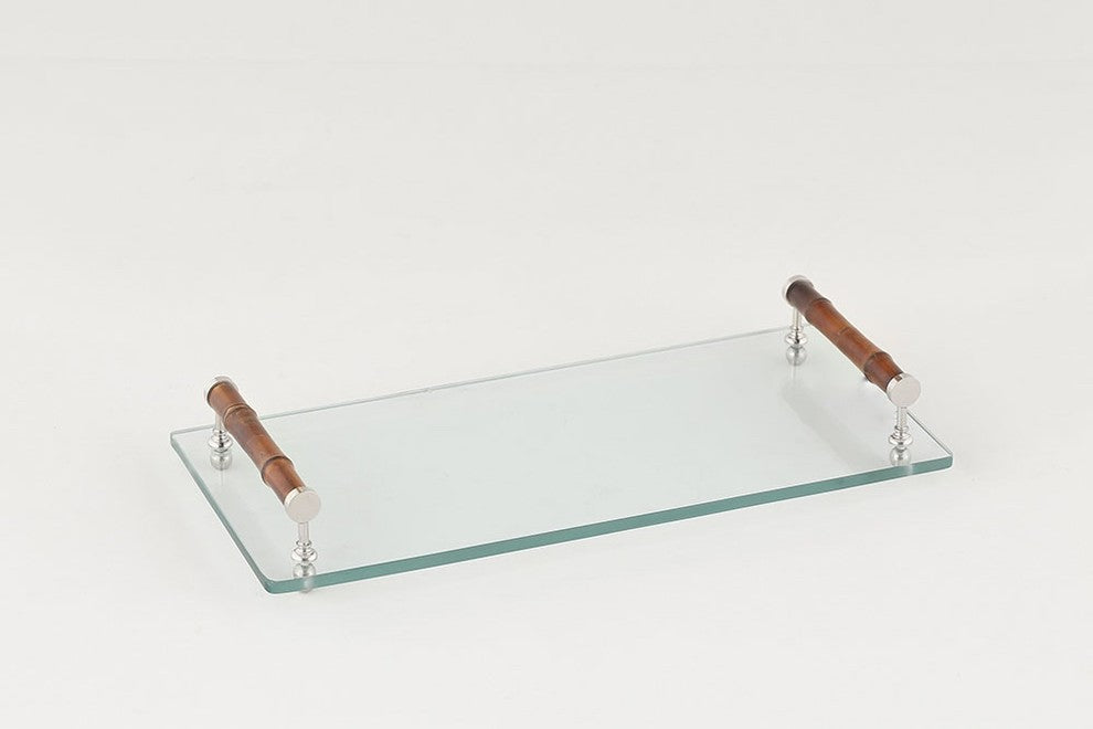 Glass and Bamboo Rectangular Tray