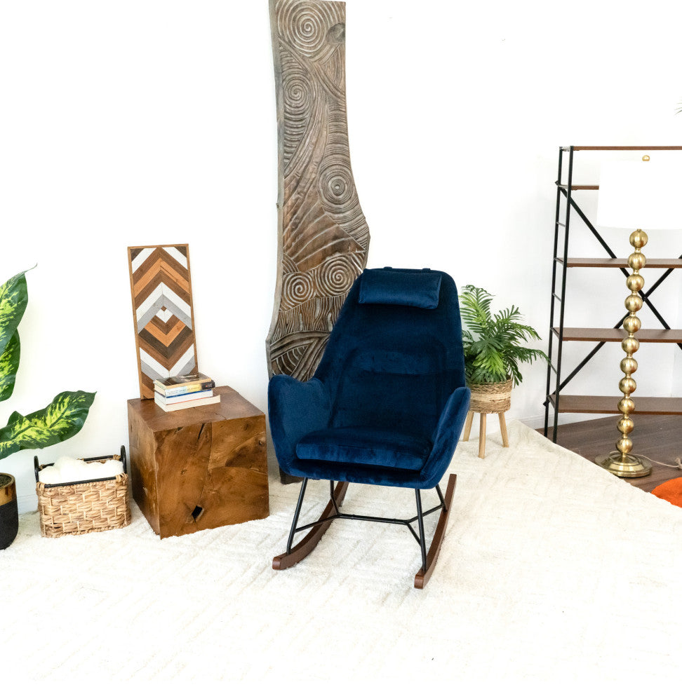 Rumi Mid-Century Modern Indoor Nursery Rocking Chair, Dark Blue