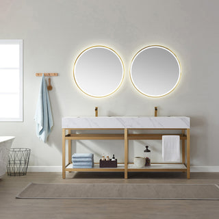 Bilbao Vanity with Metal Bracket & Stone Top, Brushed Gold, 72", With Mirror
