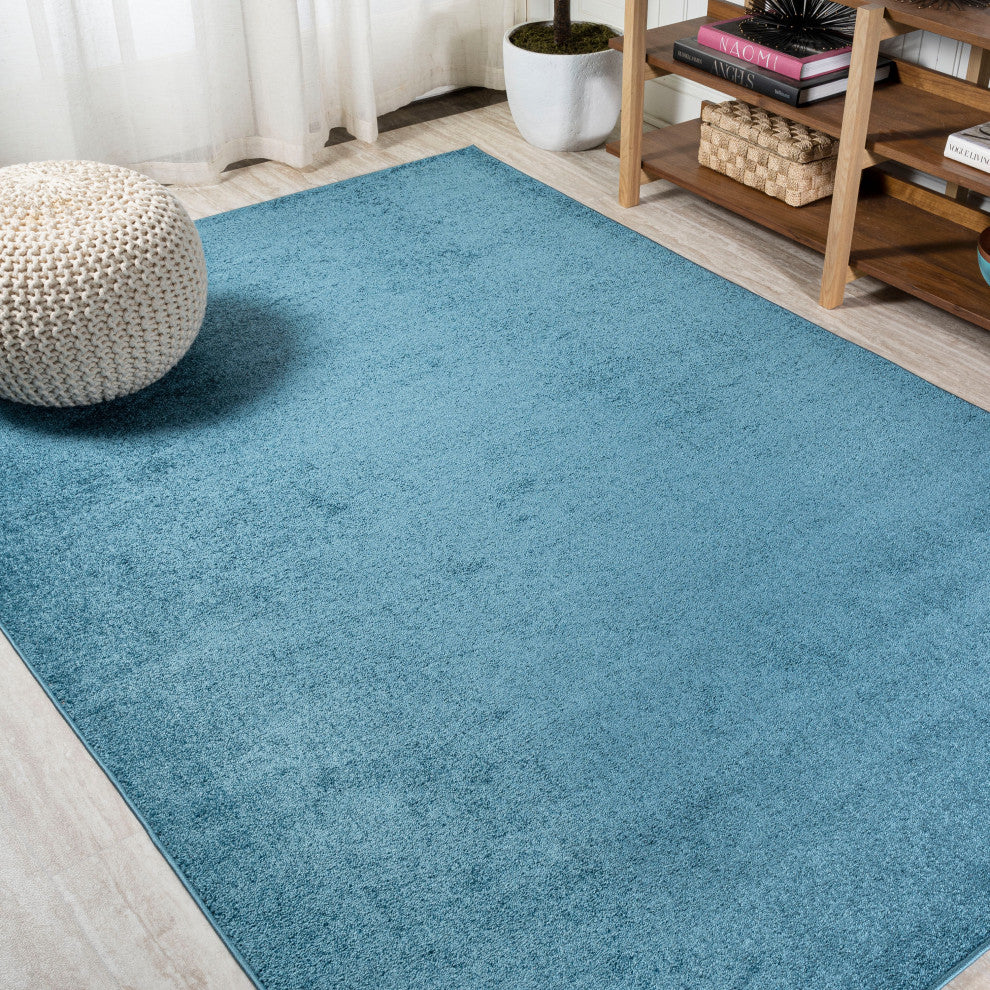 Haze Solid Low-Pile Runner Rug, Turquoise, 3 X 5