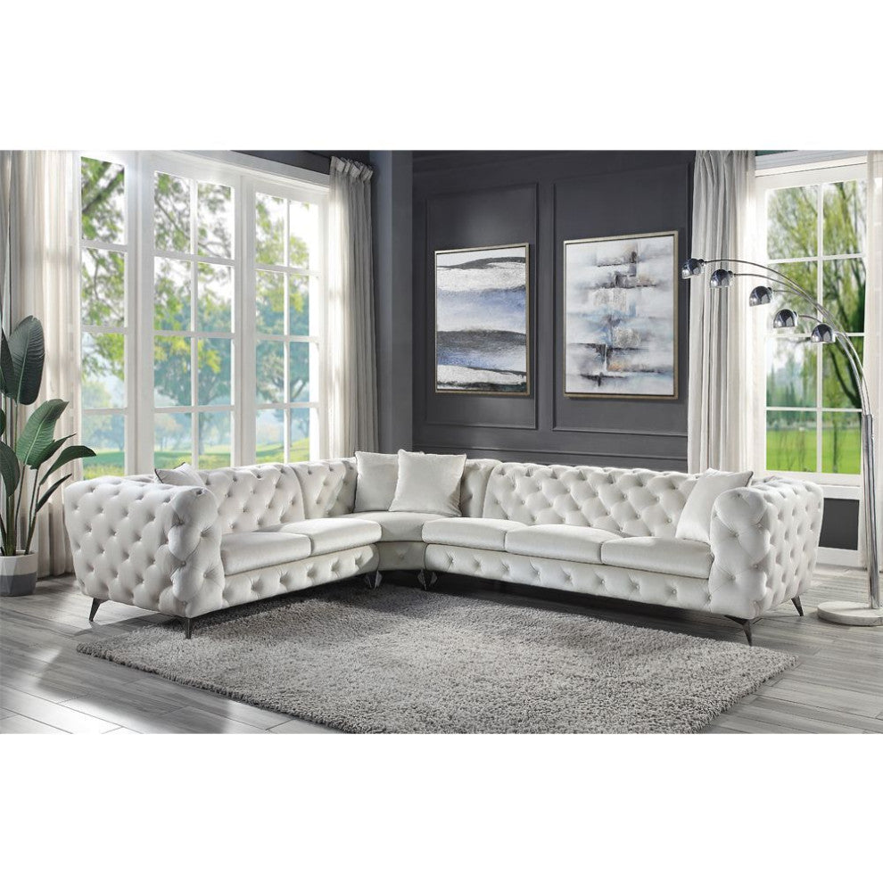 ACME Atronia Sectional Sofa With 4 Pillows, Beige Fabric