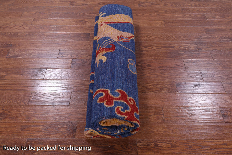 8' 11" X 11' 7" Dragon And Phoenix Design Hand-Knotted Wool Rug - Q12509