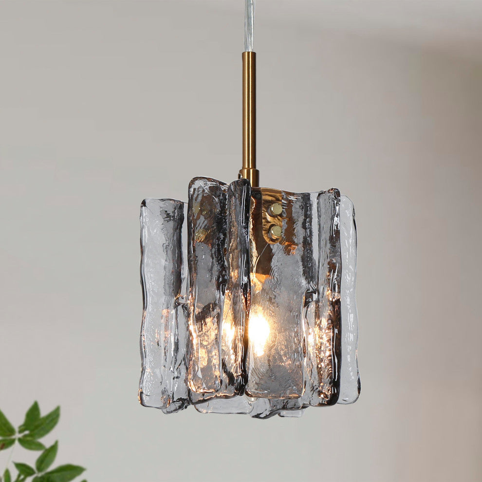 LNC Tucana Polished Gold Matte Black Modern Pendant Light, Textured Glass, 1 Light