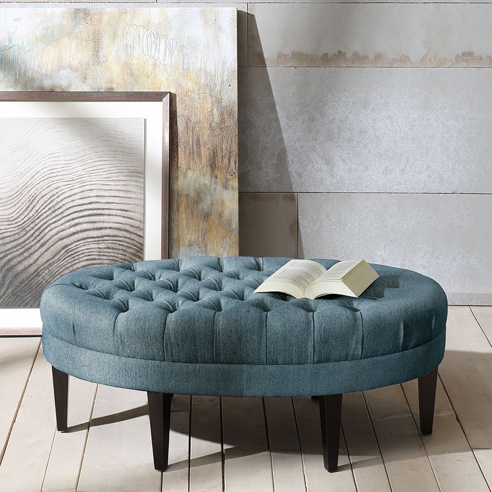Madison Park Martin Surfboard Tufted Ottoman, Blue