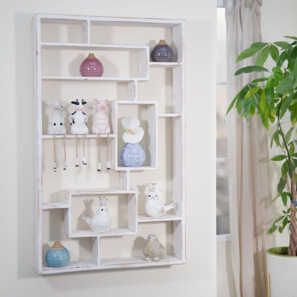 Wooden Multi Tier Wall Shelf, Whitewash