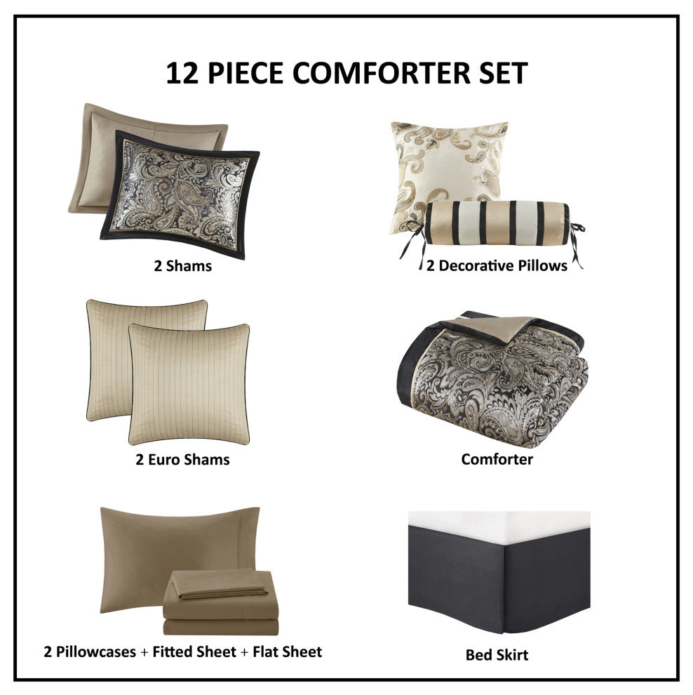 Madison Park Jacquard 12-Piece Comforter Set, Queen