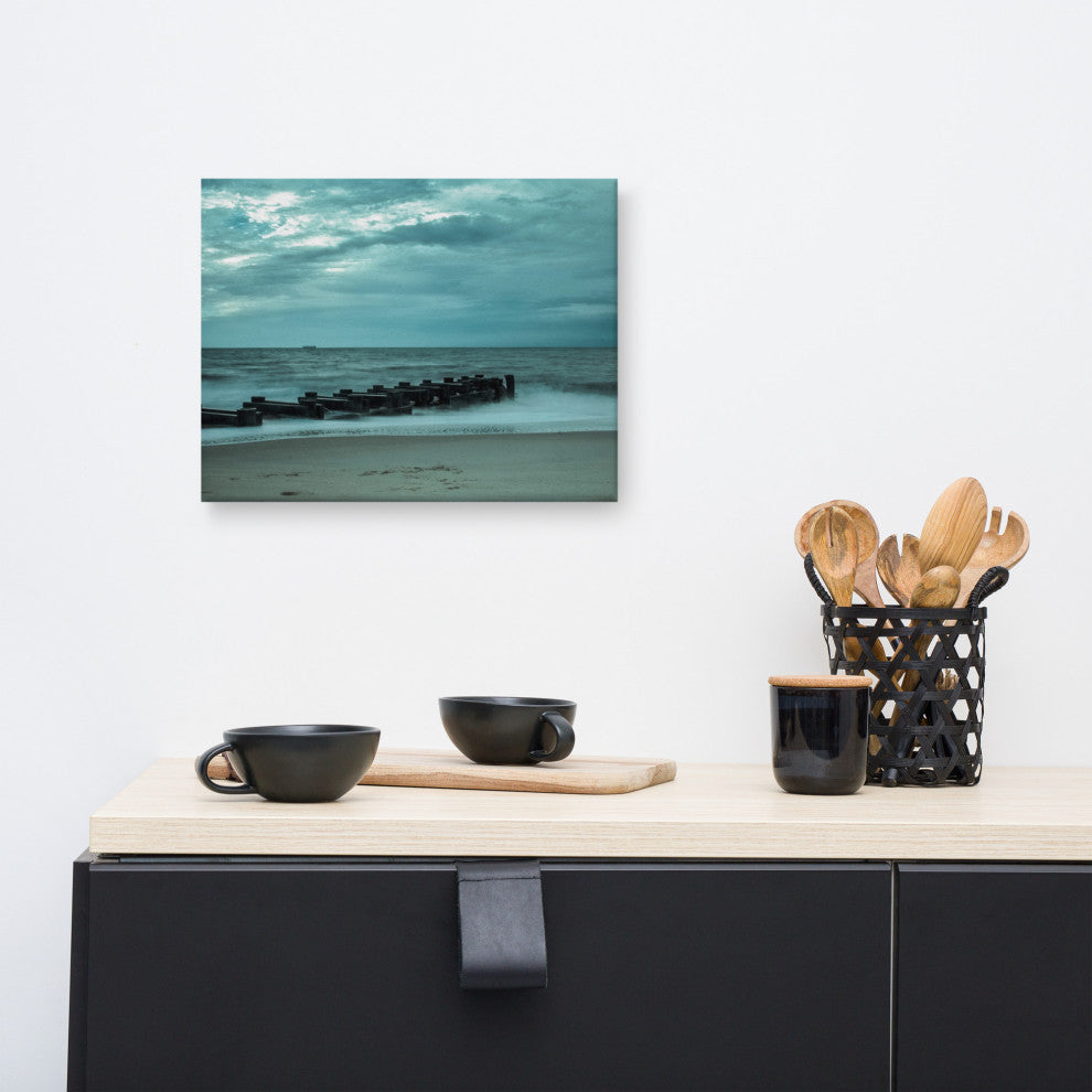 Blue Morning at Rehoboth Coastal Landscape Photo Canvas Wall Art Print, 12" X 16"