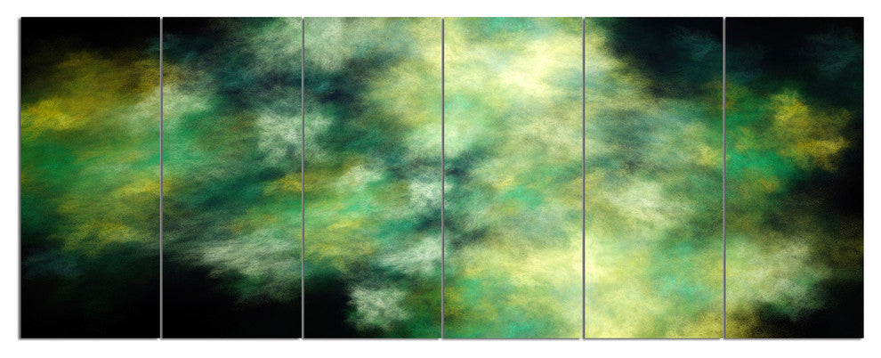 Perfect Green Starry Sky, Abstract Canvas Wall Art, 70"x28", 6 Panels