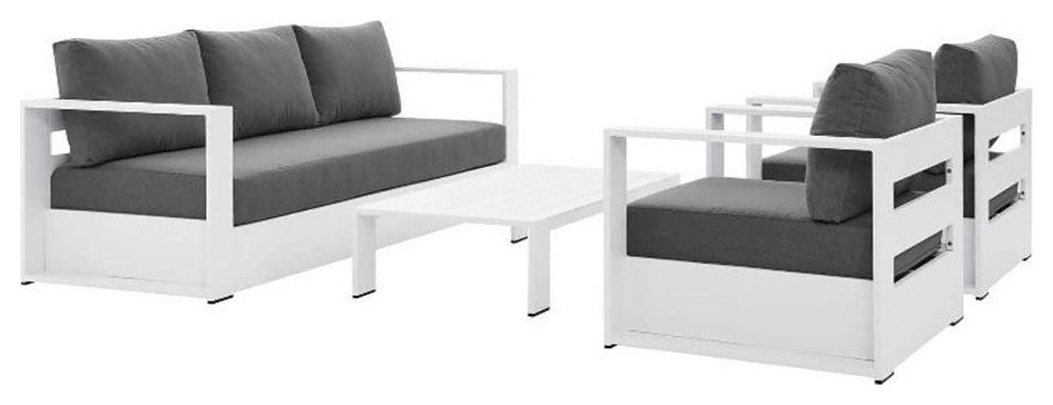 Tahoe Outdoor Patio Powder-Coated Aluminum 4-Piece Set, White Charcoal