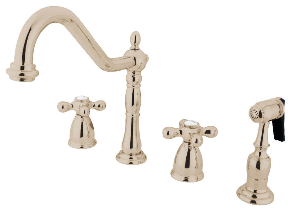 Kingston Brass Widespread Kitchen Faucet With Brass Sprayer, Polished Nickel