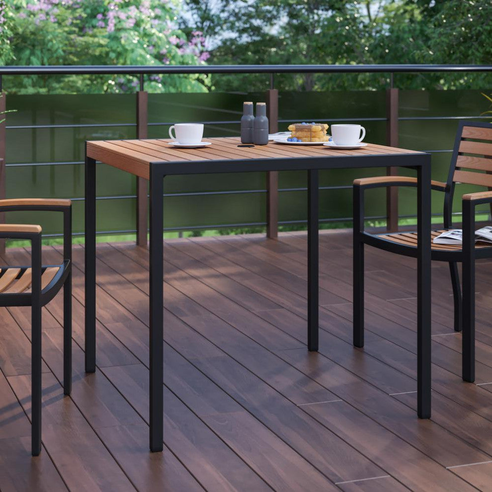 Lark Outdoor Dining Table With With Umbrella Holder Hole, Teak