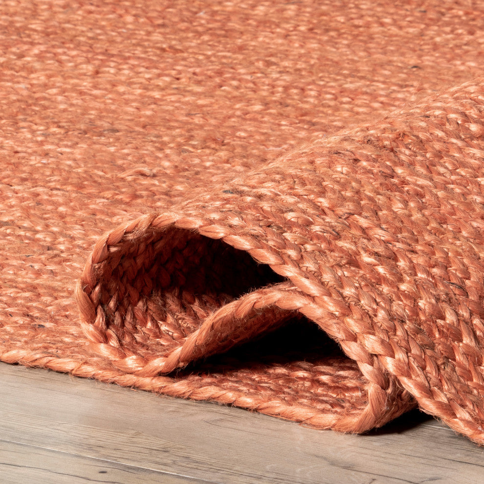 Nuloom Rigo Hand Woven Farmhouse Jute Rug, Rust 6' x 9'