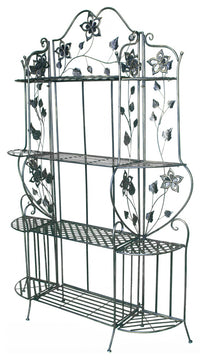 HomeRoots Blackened Gunmetal Steel Floral 4 Shelf Bakers Rack