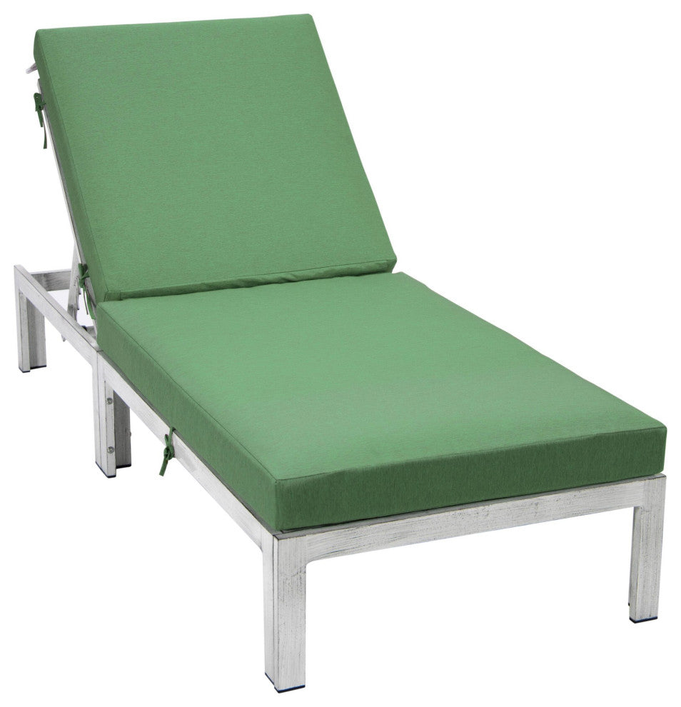 LeisureMod Chelsea Weathered Gray Chaise Lounge and Cushions, Green