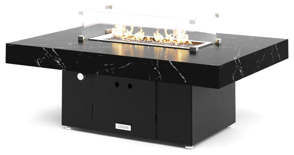 FirePit Table, 48"x34"x17", Natural Gas, Laminam Nero Marquina Brushed, Black