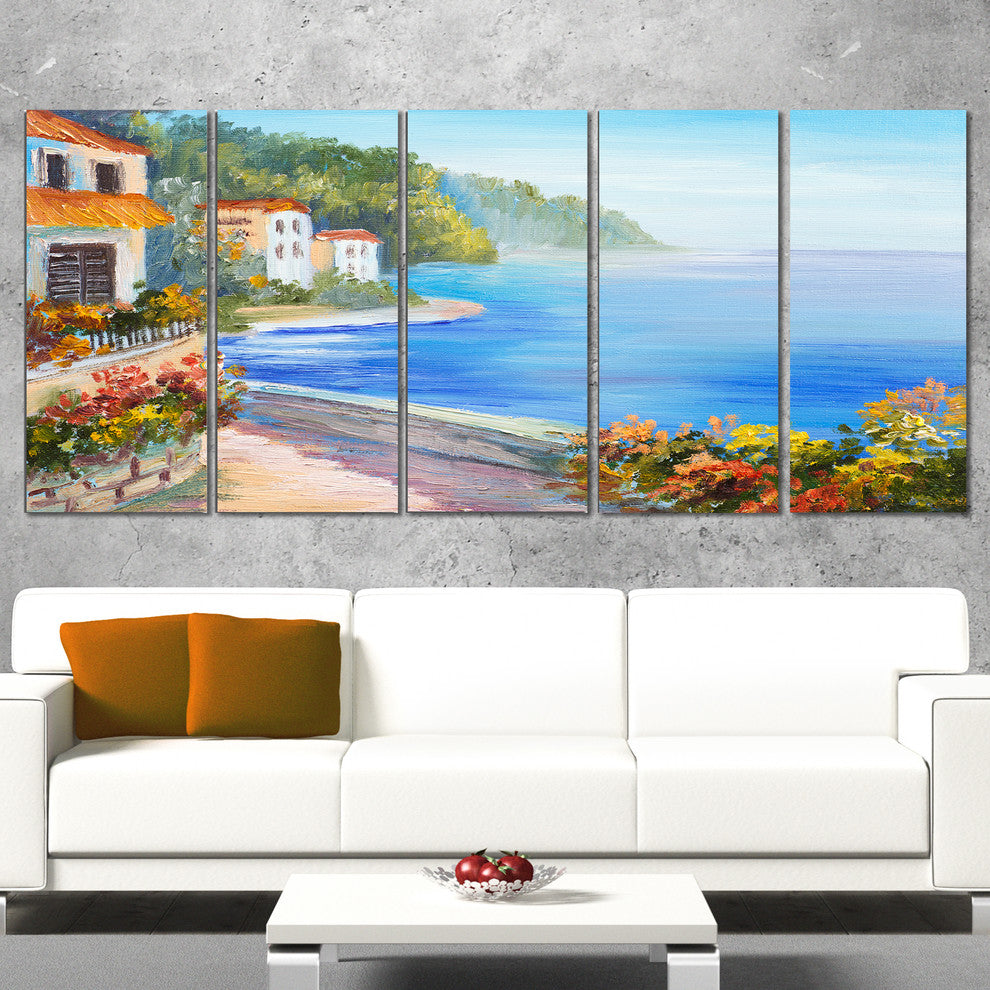 "House Near Blue Sea" Canvas Print, 5 Panels