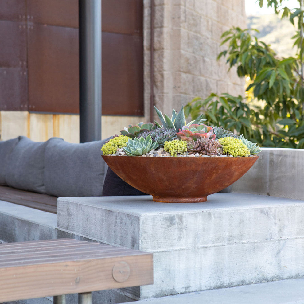 Metallic Series Round Corten Steel Bowl Planter, 32"