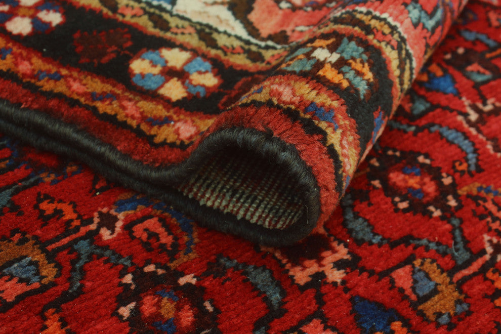 Fine Vintage Distressed Beldan Red/Charcoal Runner, 3'7x13'5