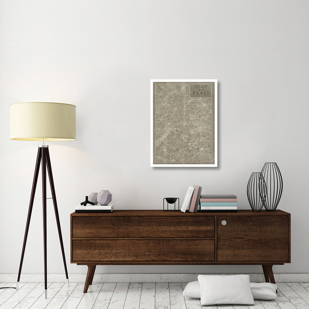 "Blueprint Map Paris Taupe" Digital Paper Print by Sue Schlabach, 26"x34"