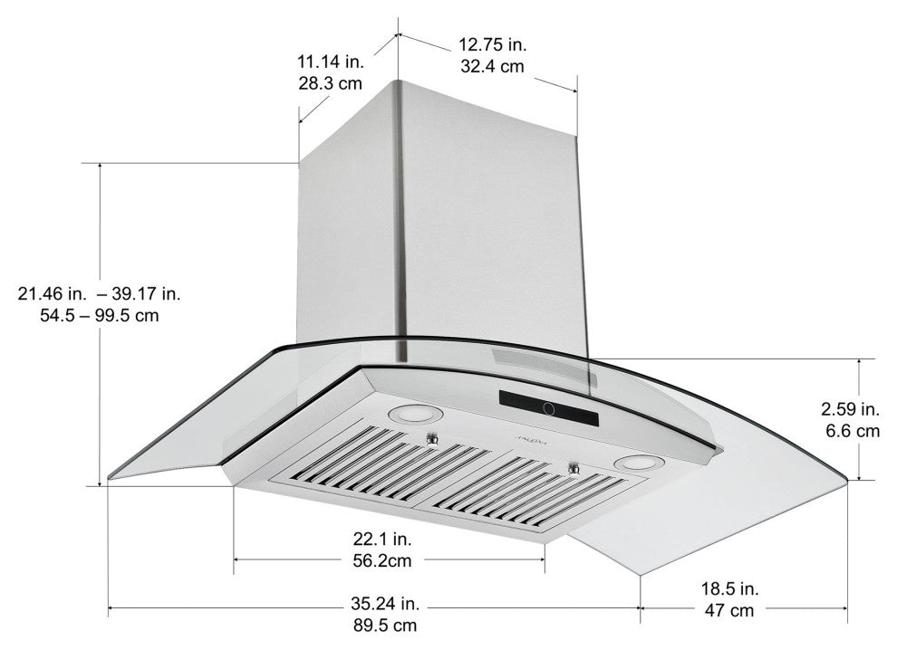 36" Convertible Wall Mount Glass Canopy Range Hood