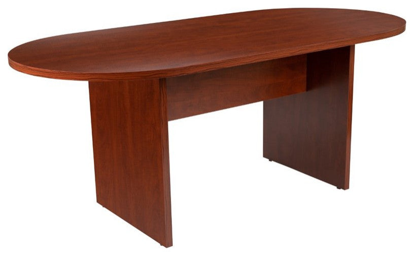 5 Piece Cherry Oval Conference Table Set with 4 Black LeatherSoft Chairs