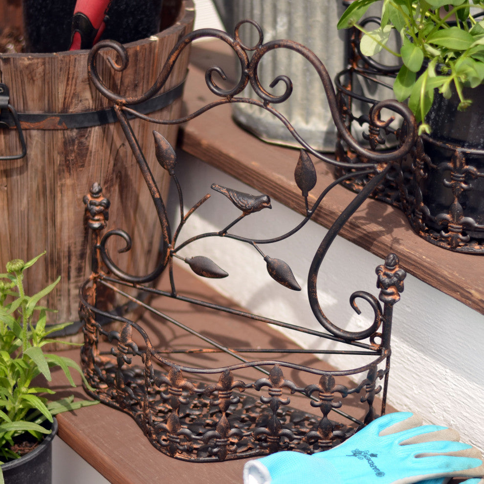 Fleur de Lis Wall Planter Set, Rusty Finish