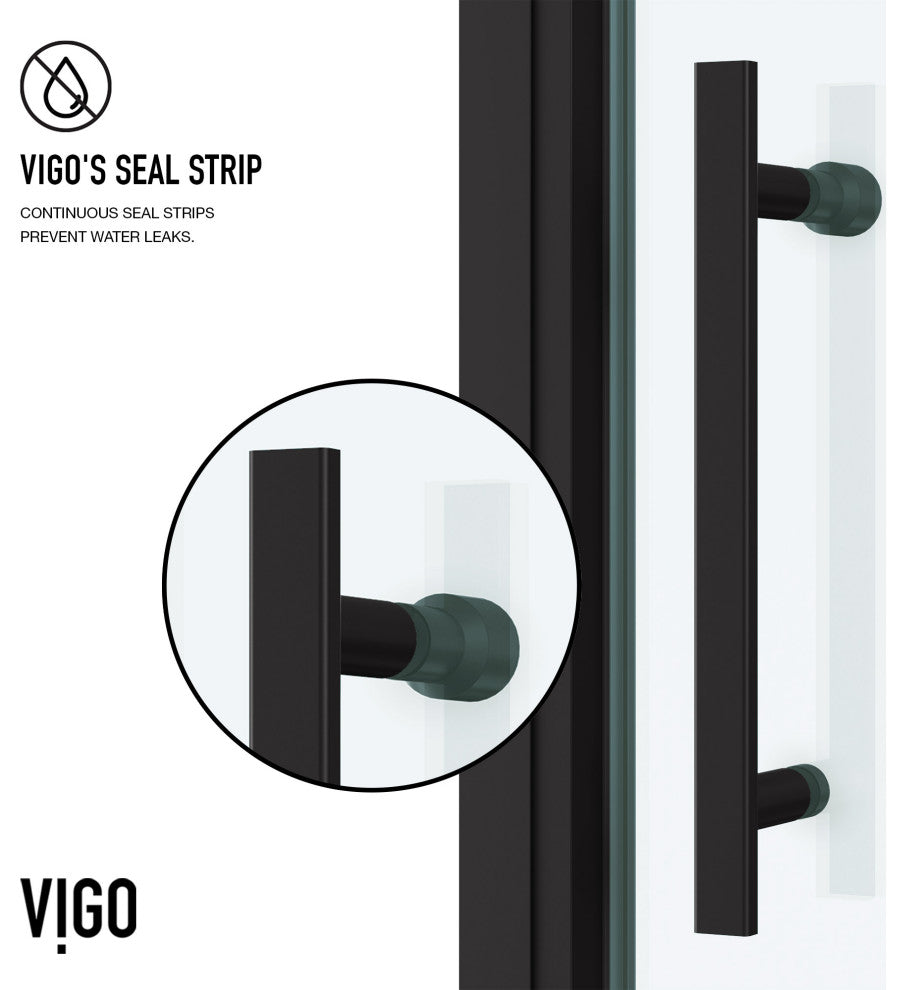VIGO Astoria Framed Pivot Shower Door, Black, 30" W X 76" H, Clear Glass
