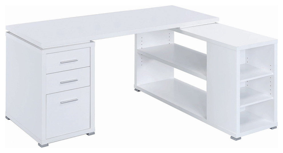 L-Shape Office Desk With Drawers and Shelves, White