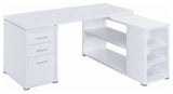 L-Shape Office Desk With Drawers and Shelves, White