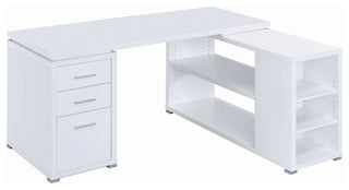 L-Shape Office Desk With Drawers and Shelves, White