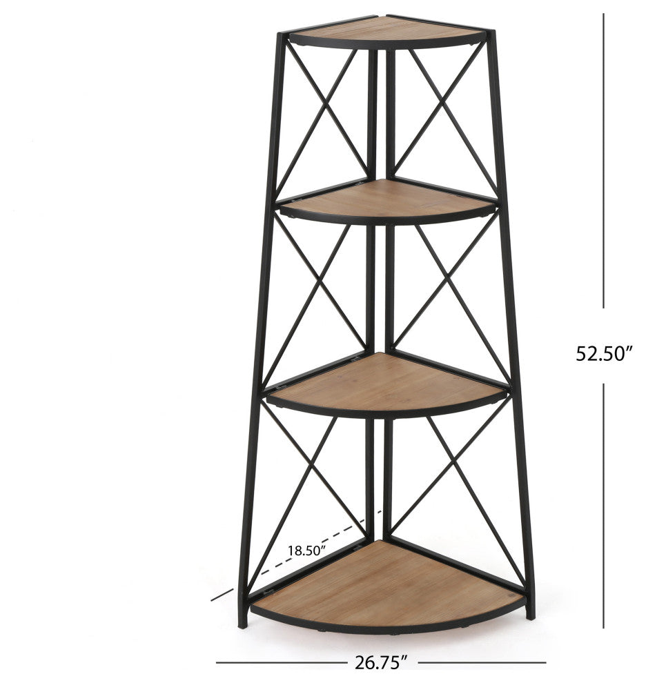 GDF Studio Venice Outdoor Naturally Antique Firwood 3-Tier Corner Shelf