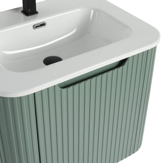 Caskvalley Bath Vanity, Straight Fluted Design Sink Included, Mint Green, 24"