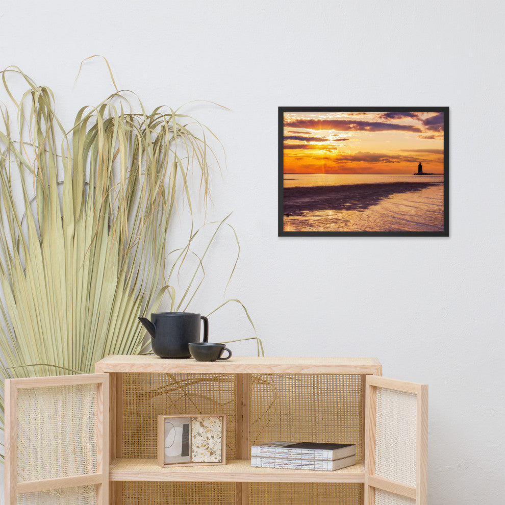 Cape Henlopen at Sunset Coastal Landscape Framed Photo Paper Wall Art Prints, Black, 18" X 24"