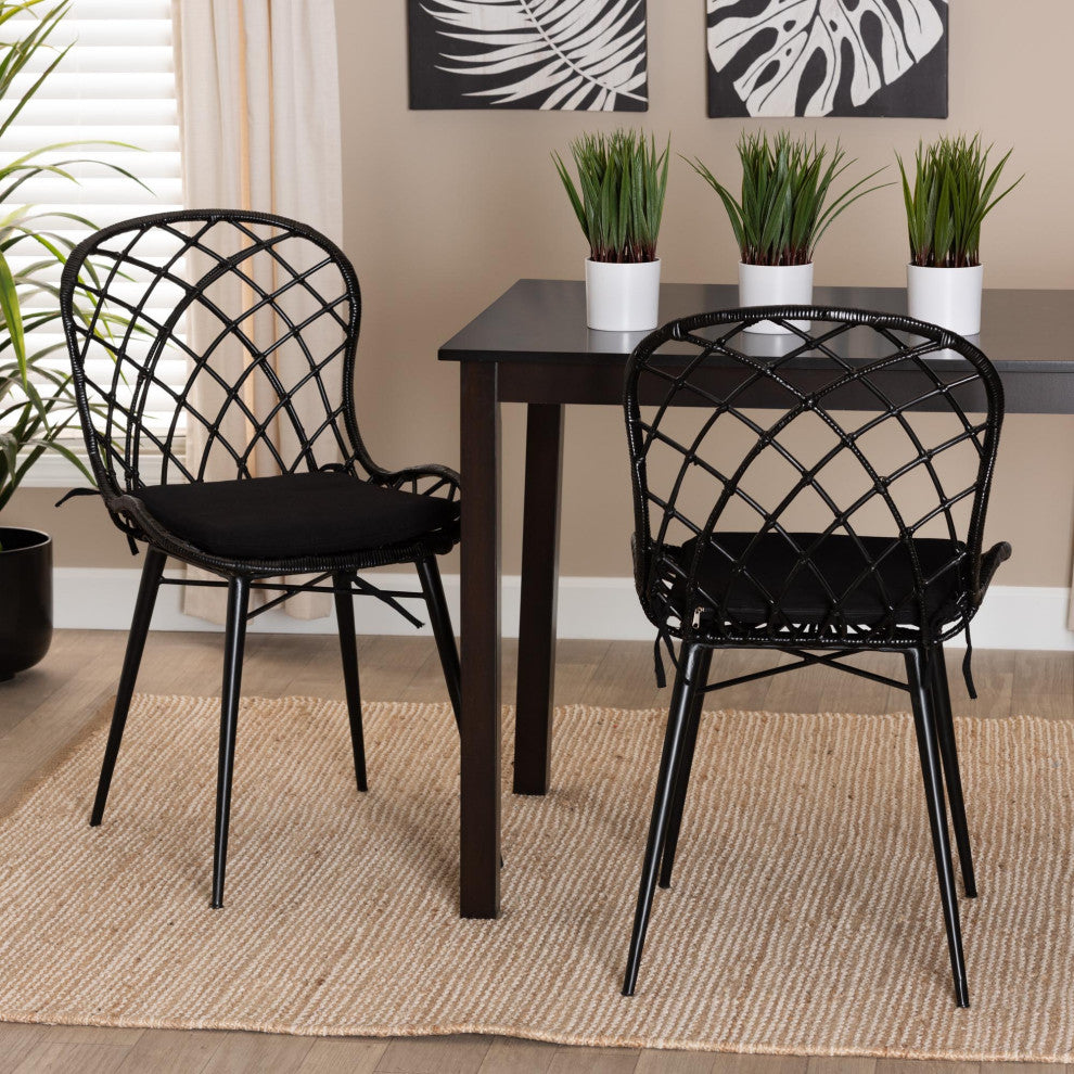 Ren Rattan Dining Chairs, Set of 2, Black