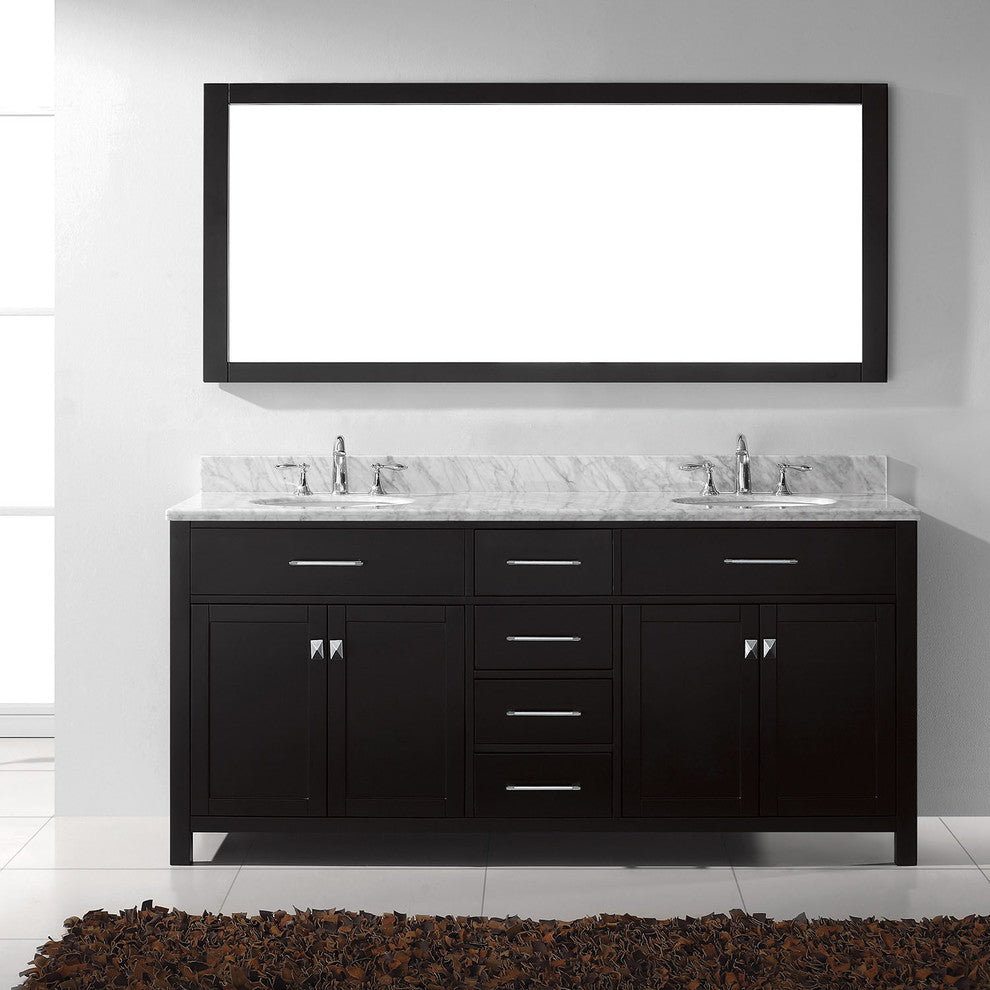 Caroline 72" Double  Sink Espresso  Vanity Espresso with Polished Chrome Faucet