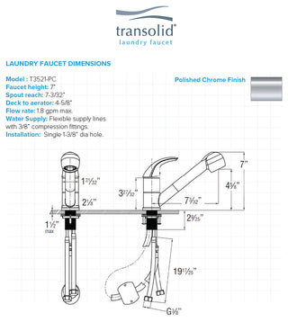 Transolid Laundry Faucet with Pull-Out Spray, Polished Chrome