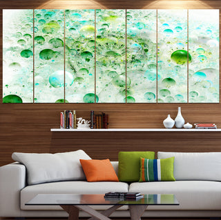 Green Blue Fractal Molecules, Abstract Wall Art Canvas, 83"x32", 7 Panels