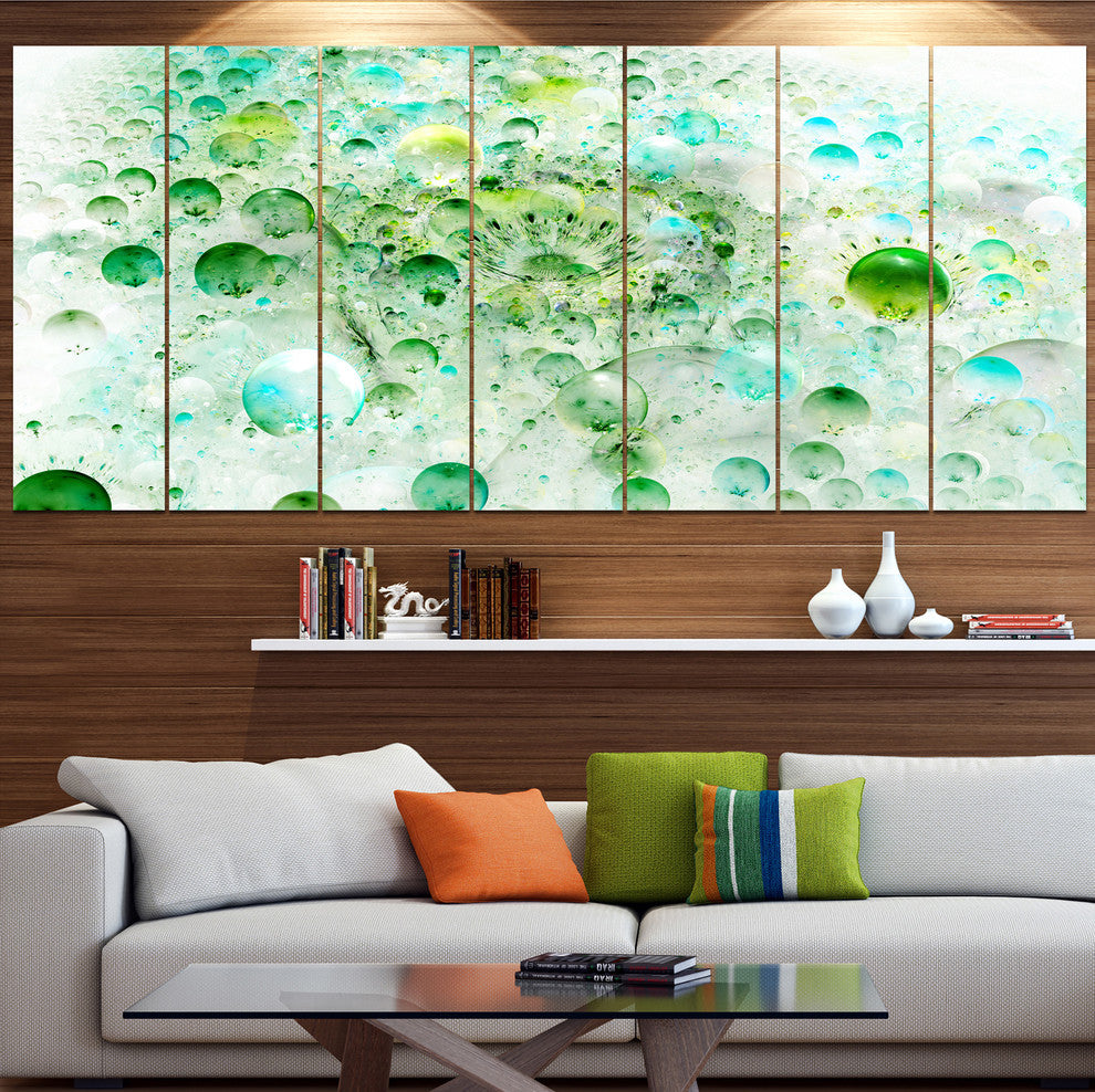 Green Blue Fractal Molecules, Abstract Wall Art Canvas, 83"x32", 7 Panels