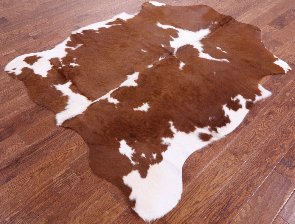 Brown and White Natural Cowhide Rug 6' 4" X 5' 1" C1924