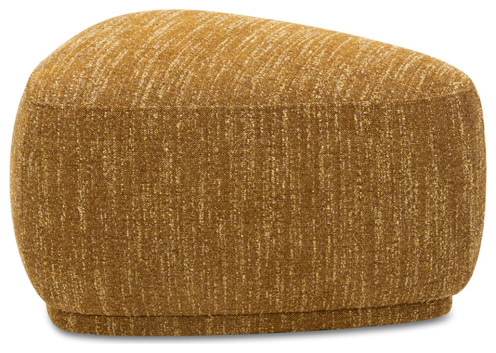 Pebble 26" Rounded Triangle Cocktail Ottoman, Mustard Yellow Tweed