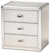 French Industrial Silver Metal 3-Drawer Nightstand