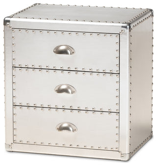 French Industrial Silver Metal 3-Drawer Nightstand