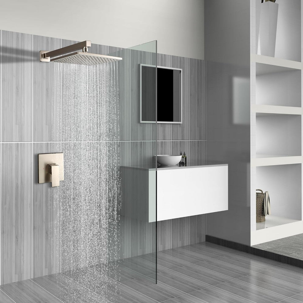 CASAINC 9" Wall Mounted Square Shower System Set Single Handle, Brushed Nickel