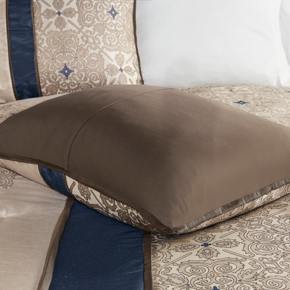 Madison Park Donovan Jacquard Medallion 7-Piece Comforter Set, Navy Blue, Queen